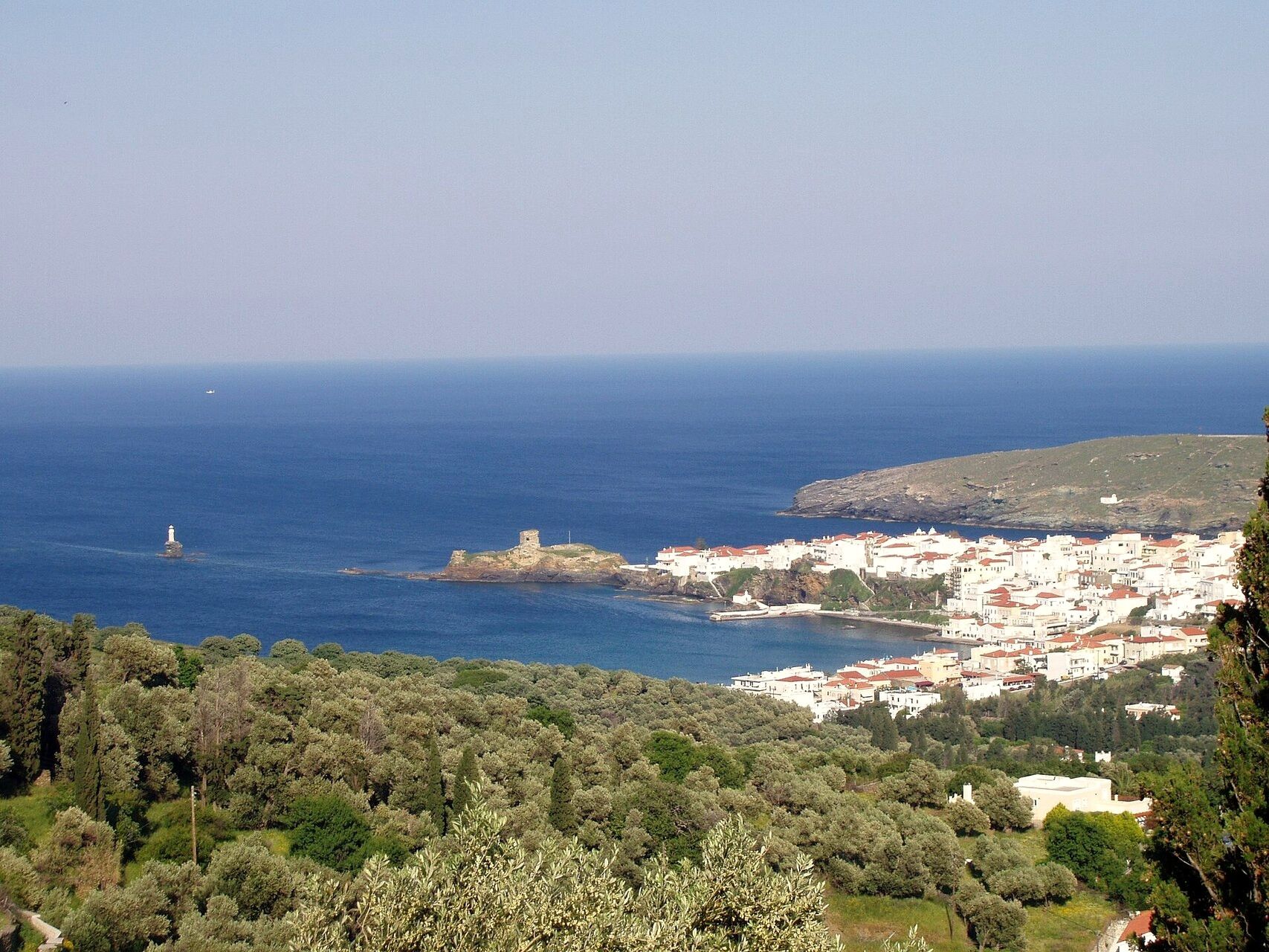 Green hills above the bay of Chora - Andros - Cyclades, Greece