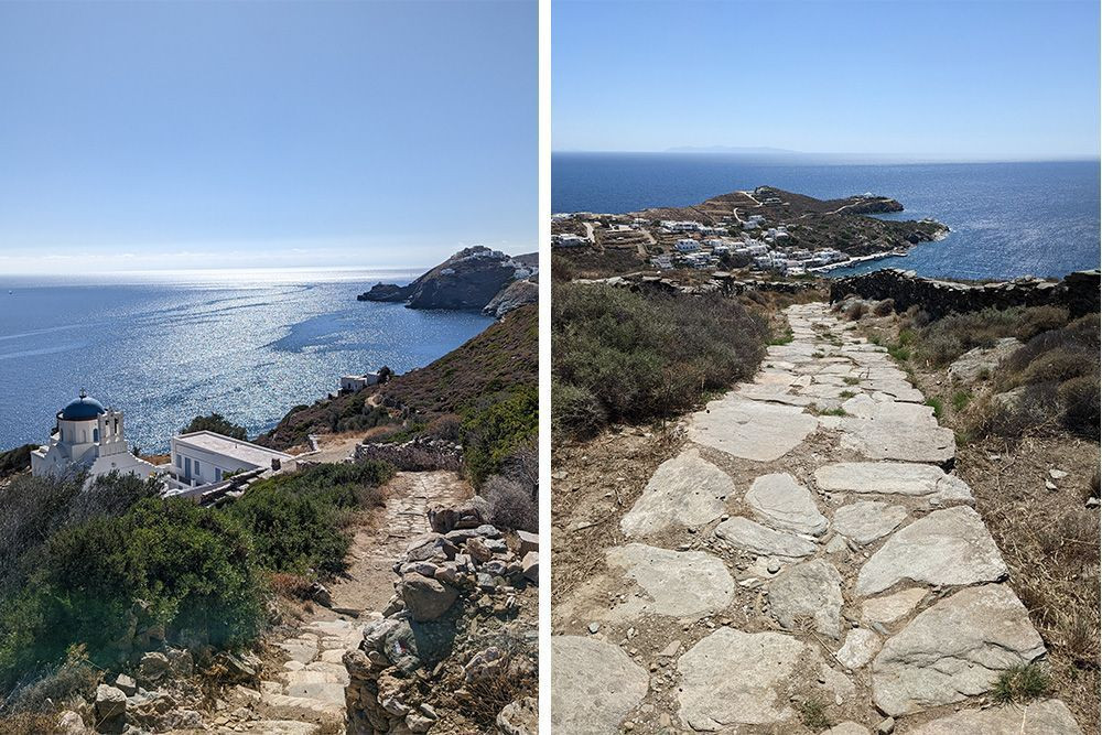 Blue-domed chapel and coastal path - Sifnos, Cyclades, Greece