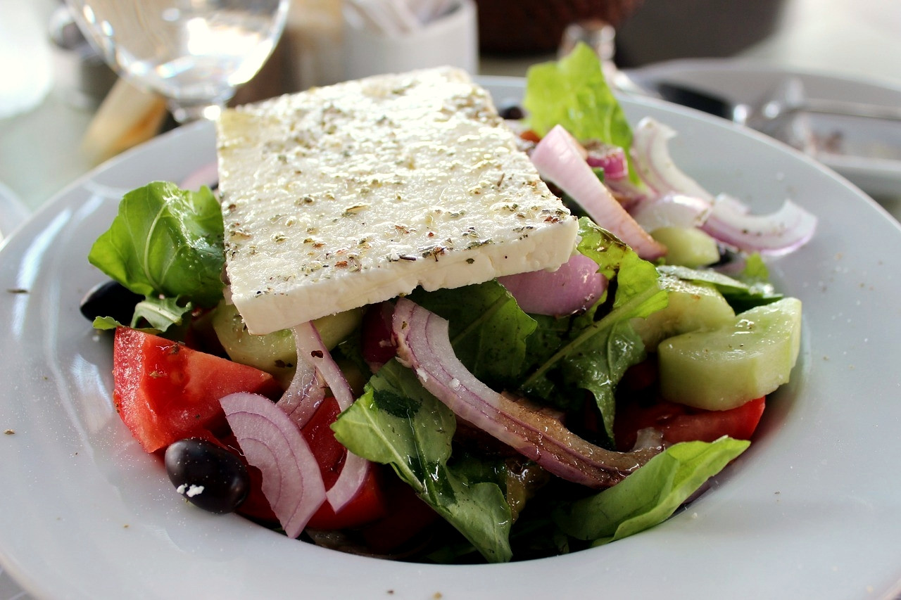 Greek cooking, salad and cheese - Cyclades - Greece