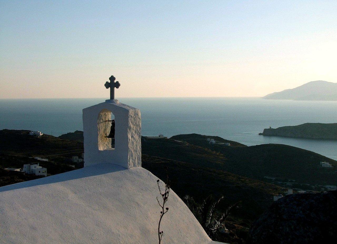 White chapel above the Aegean Sea - Cyclades, Greece