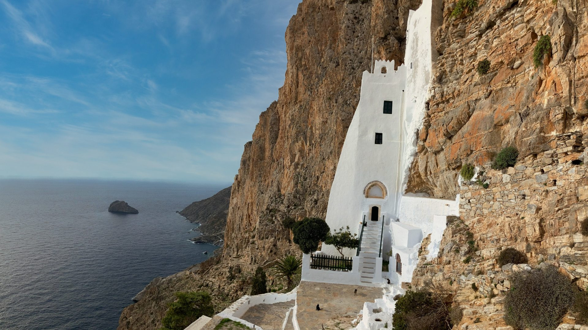 The monastery of Panagia Hozoviotissa clinging to the cliff - Amorgos - Cyclades, Greece