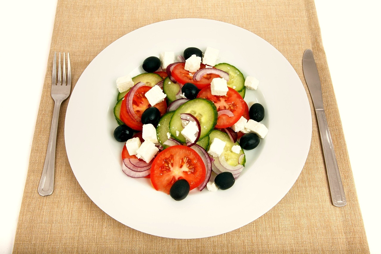Greek salad with feta and tomatoes in a taverna - Cyclades - Greece