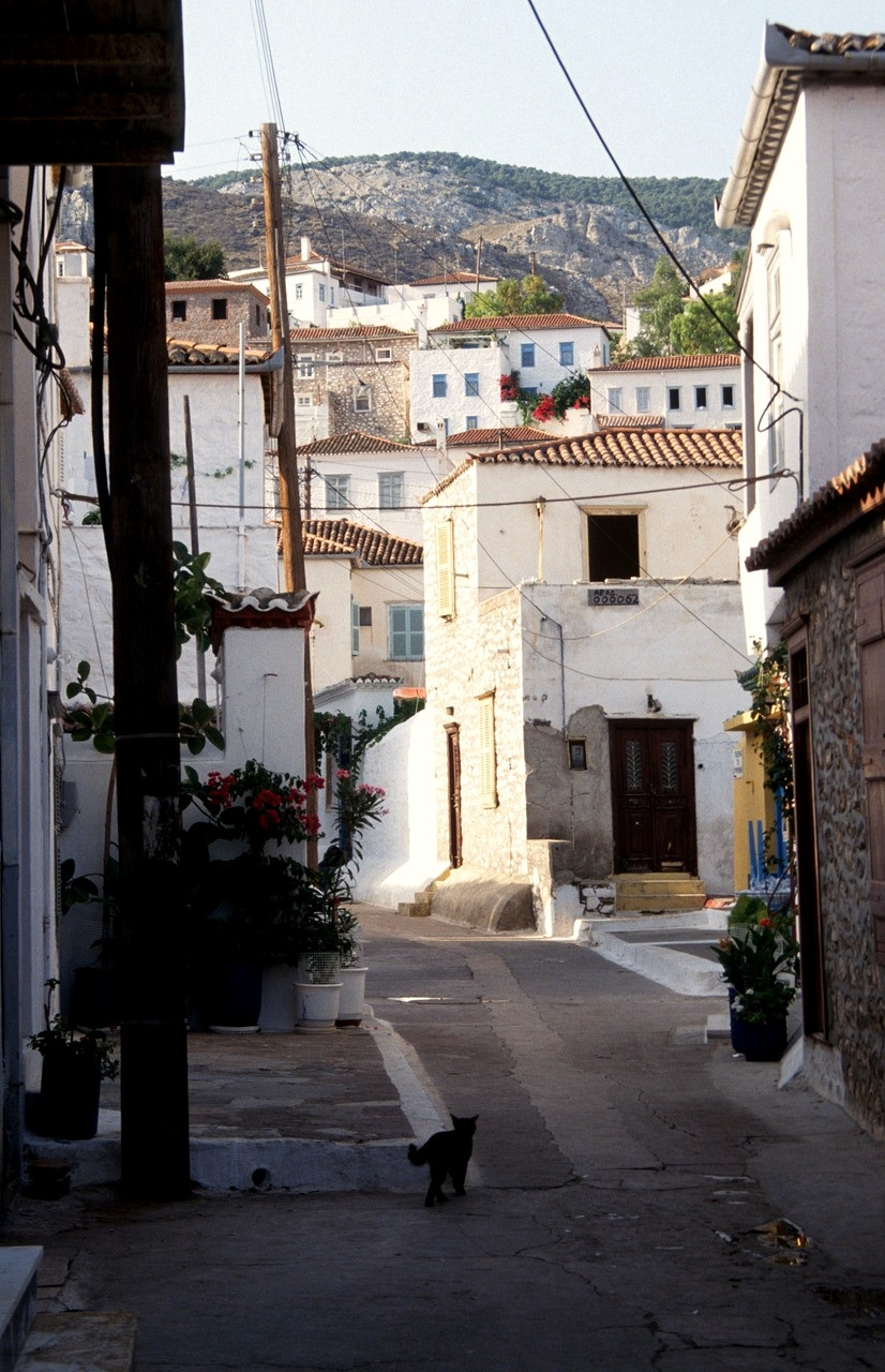 Cobbled lane lined with stone houses - Hydra, Greece © Herbert Ortner / Wikimedia (CC BY 3.0)