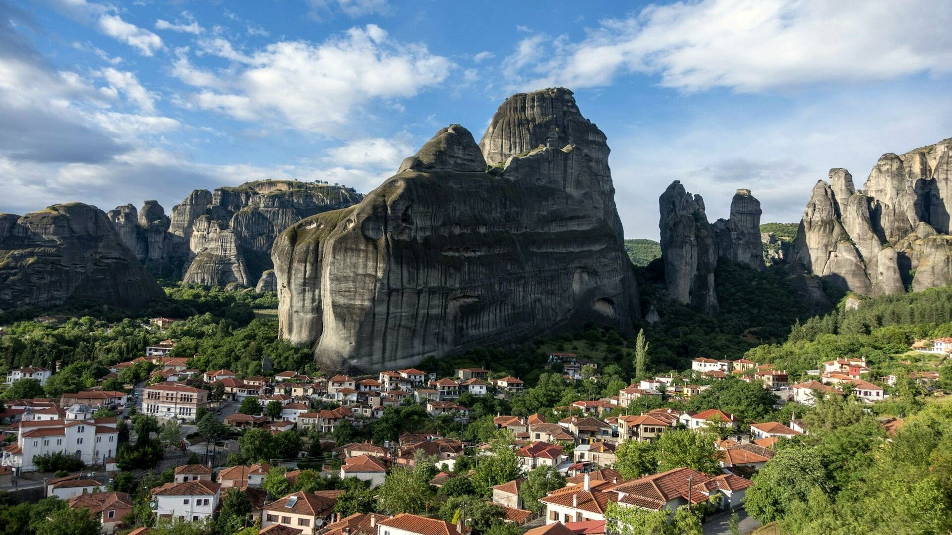 The monasteries of Meteora perched on their sandstone pillars