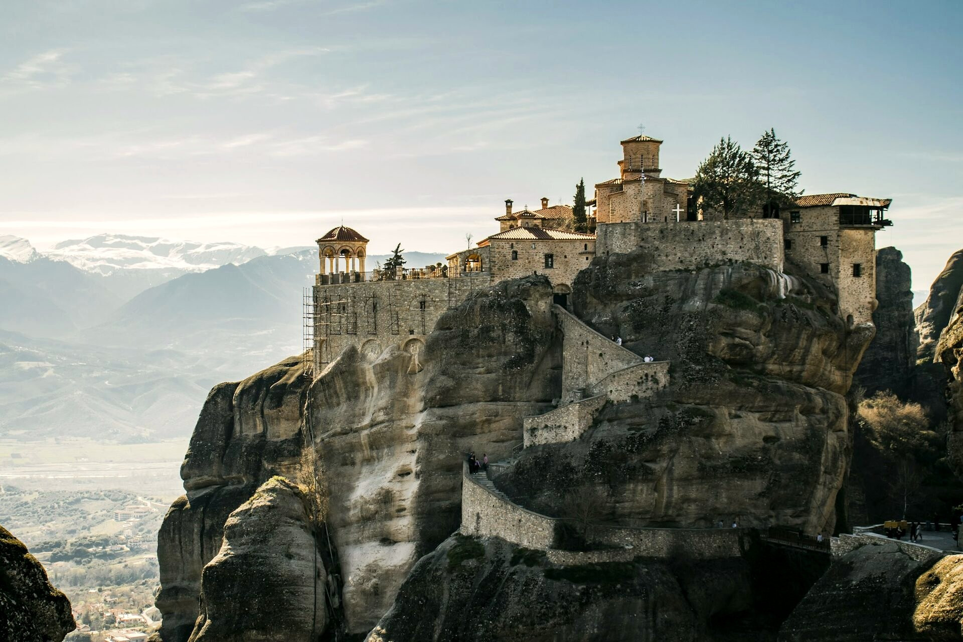 Monastery perched on a pinnacle above the plain of Thessaly - Meteora, Greece