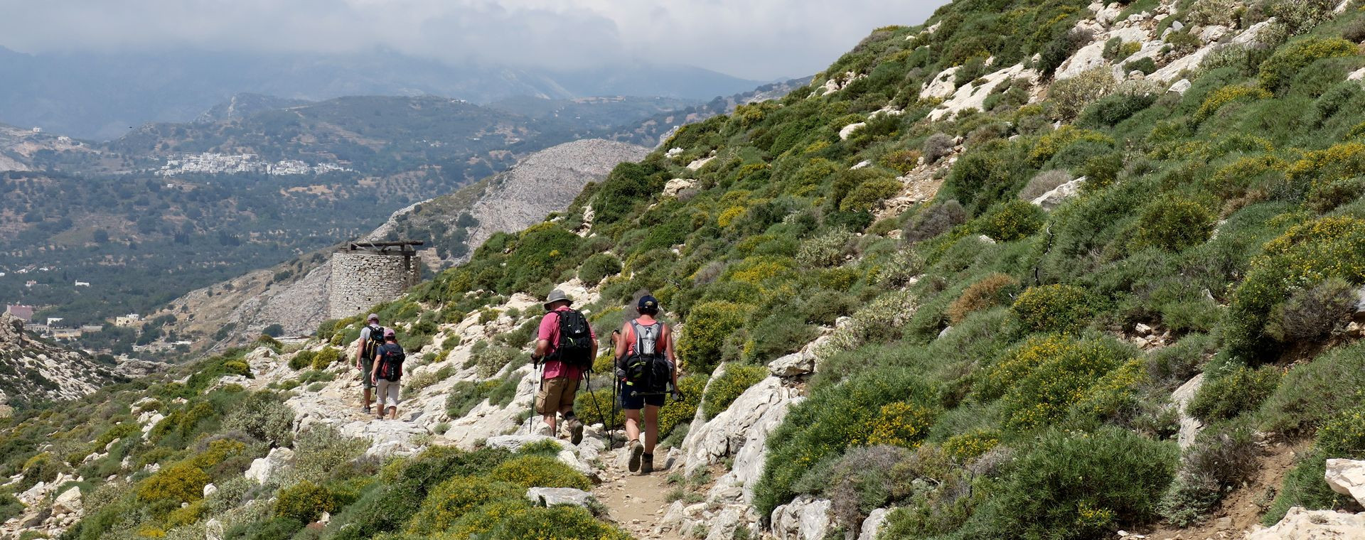 Hikers on a ridge trail - Naxos - Cyclades, Greece